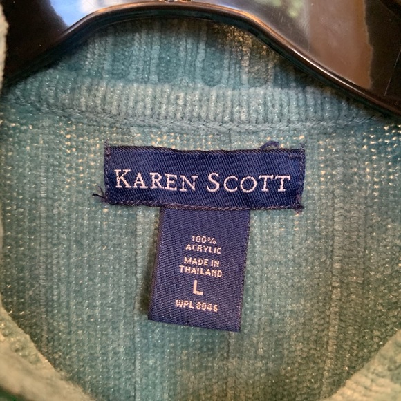 Karen Scott Cozy Teal Quarter Zip Pullover Sweater - Picture 3 of 5